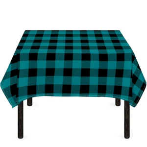 Teal And Black Buffalo Check Print Tablecloth Kitchen Home Decor