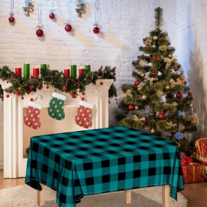 Teal And Black Buffalo Check Print Tablecloth Kitchen Home Decor