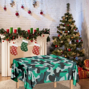 Teal And Black Camouflage Print Tablecloth Kitchen Home Decor