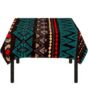 Teal And Brown Aztec Pattern Print Tablecloth Kitchen Home Decor