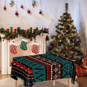 Teal And Brown Aztec Pattern Print Tablecloth Kitchen Home Decor