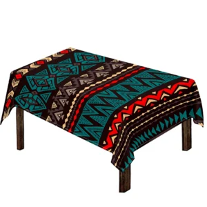 Teal And Brown Aztec Pattern Print Tablecloth Kitchen Home Decor