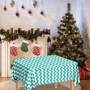 Teal And White Chevron Pattern Print Tablecloth Kitchen Home Decor