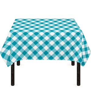 Teal And White Gingham Pattern Print Tablecloth Kitchen Home Decor