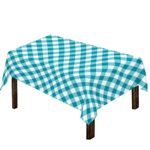 Teal And White Gingham Pattern Print Tablecloth Kitchen Home Decor