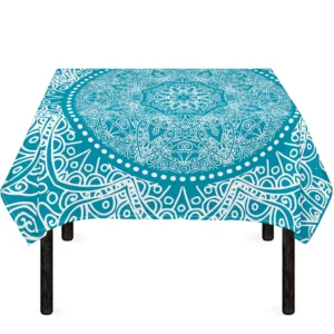 Teal And White Mandala Print Tablecloth Kitchen Home Decor