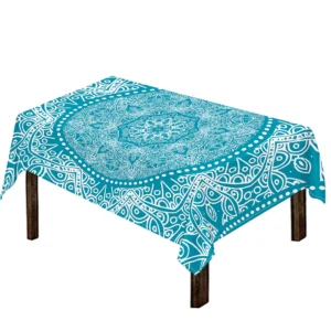 Teal And White Mandala Print Tablecloth Kitchen Home Decor