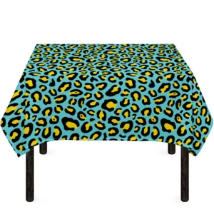 Teal And Yellow Leopard Pattern Print Tablecloth Kitchen Home Decor