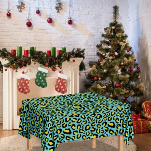Teal And Yellow Leopard Pattern Print Tablecloth Kitchen Home Decor