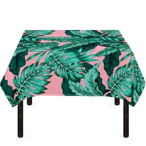 Teal Banana Leaves Pattern Print Tablecloth Kitchen Home Decor