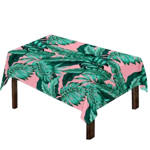 Teal Banana Leaves Pattern Print Tablecloth Kitchen Home Decor