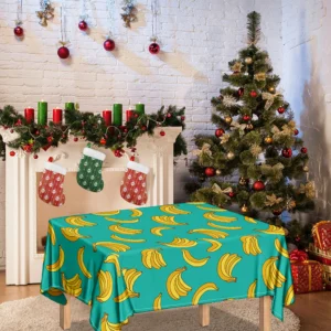 Teal Banana Pattern Print Tablecloth Kitchen Home Decor
