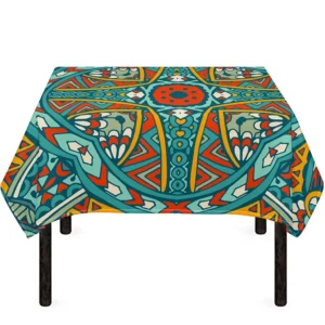 Teal Bohemian Mandala Pattern Print Tablecloth Kitchen Home Decor