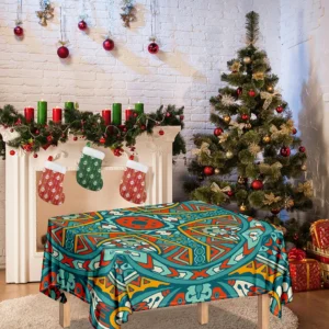 Teal Bohemian Mandala Pattern Print Tablecloth Kitchen Home Decor