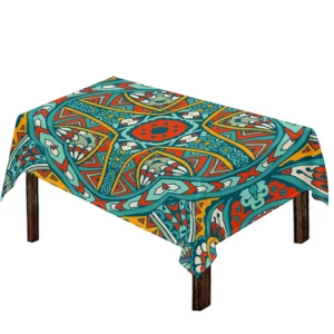 Teal Bohemian Mandala Pattern Print Tablecloth Kitchen Home Decor