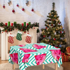 Teal Chevron Watermelon Pattern Print Tablecloth Kitchen Home Decor