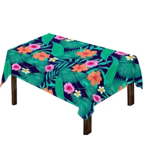 Teal Hawaiian Leaf Flower Pattern Print Tablecloth Kitchen Home Decor