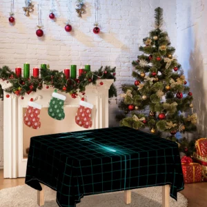 Teal Heartbeat Print Tablecloth Kitchen Home Decor