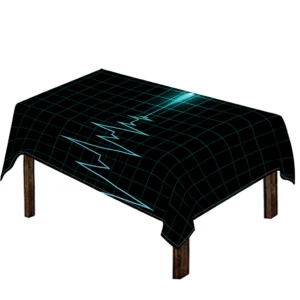 Teal Heartbeat Print Tablecloth Kitchen Home Decor