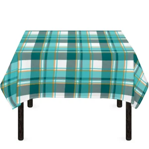 Teal Madras Pattern Print Tablecloth Kitchen Home Decor