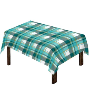 Teal Madras Pattern Print Tablecloth Kitchen Home Decor
