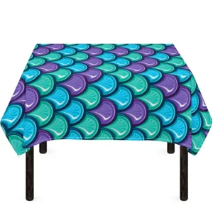 Teal Mermaid Scales Pattern Print Tablecloth Kitchen Home Decor