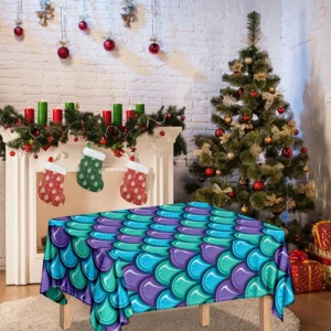 Teal Mermaid Scales Pattern Print Tablecloth Kitchen Home Decor