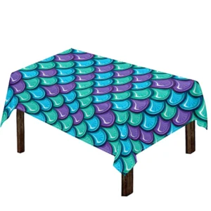 Teal Mermaid Scales Pattern Print Tablecloth Kitchen Home Decor