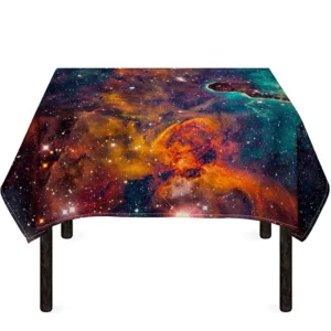 Teal Orange Universe Galaxy Space Print Tablecloth Kitchen Home Decor