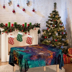 Teal Orange Universe Galaxy Space Print Tablecloth Kitchen Home Decor