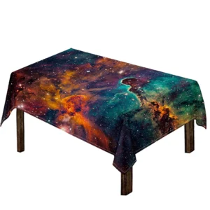 Teal Orange Universe Galaxy Space Print Tablecloth Kitchen Home Decor