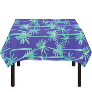 Teal Palm Tree Pattern Print Tablecloth Kitchen Home Decor