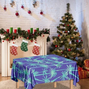 Teal Palm Tree Pattern Print Tablecloth Kitchen Home Decor