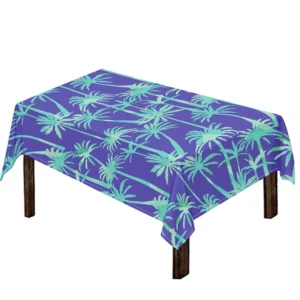 Teal Palm Tree Pattern Print Tablecloth Kitchen Home Decor