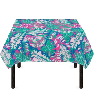 Teal Pink Blossom Tropical Pattern Print Tablecloth Kitchen Home Decor