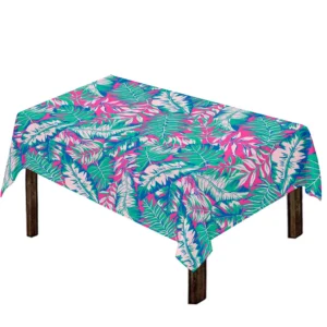 Teal Pink Blossom Tropical Pattern Print Tablecloth Kitchen Home Decor