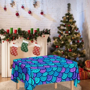 Teal Pink Mermaid Scales Pattern Print Tablecloth Kitchen Home Decor