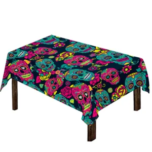 Teal Pink Sugar Skull Pattern Print Tablecloth Kitchen Home Decor