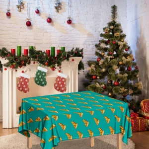 Teal Pizza Pattern Print Tablecloth Kitchen Home Decor