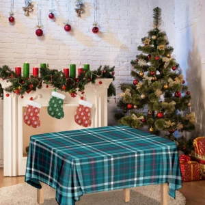 Teal Plaid Pattern Print Tablecloth Kitchen Home Decor