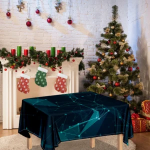 Teal Polygonal Dot Geometric Print Tablecloth Kitchen Home Decor