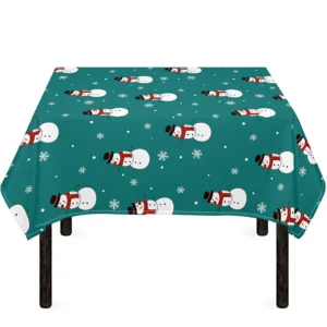 Teal Snowman Pattern Print Tablecloth Kitchen Home Decor