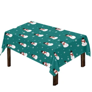 Teal Snowman Pattern Print Tablecloth Kitchen Home Decor
