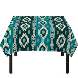 Teal Southwestern Navajo Pattern Print Tablecloth Kitchen Home Decor