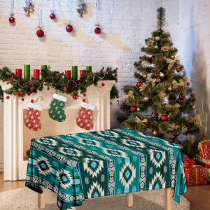 Teal Southwestern Navajo Pattern Print Tablecloth Kitchen Home Decor