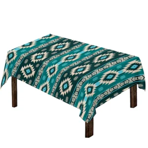 Teal Southwestern Navajo Pattern Print Tablecloth Kitchen Home Decor