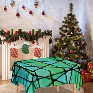 Teal Stained Glass Mosaic Print Tablecloth Kitchen Home Decor