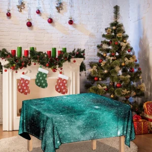 Teal Stardust Galaxy Space Print Tablecloth Kitchen Home Decor