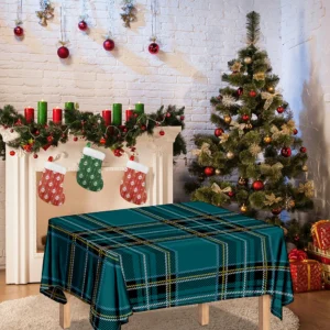 Teal Stewart Tartan Pattern Print Tablecloth Kitchen Home Decor