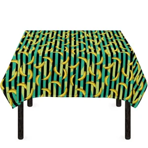 Teal Striped Banana Pattern Print Tablecloth Kitchen Home Decor